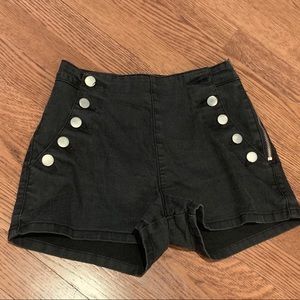 Black Silver-Button Guess Jean Shorts
